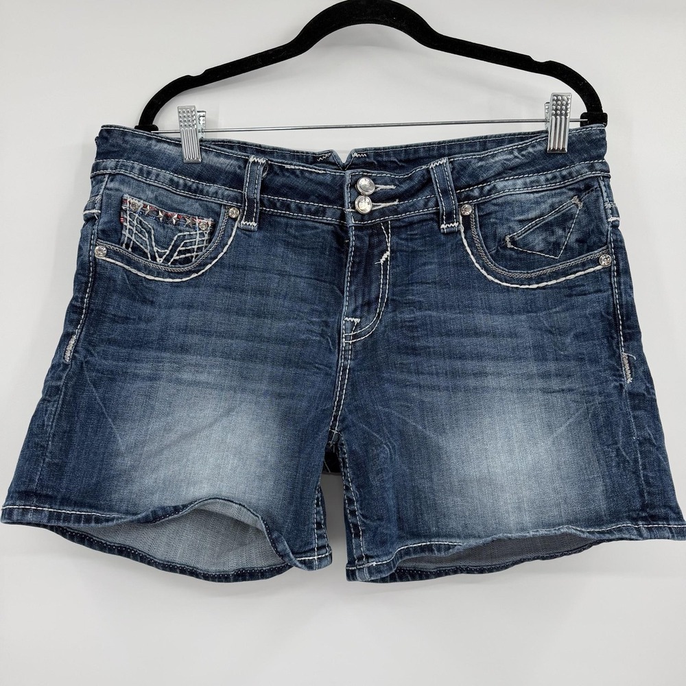 Vigoss Shorts Womens 14 Blue RED WHITE Sequin Studded Embellished Denim Flag